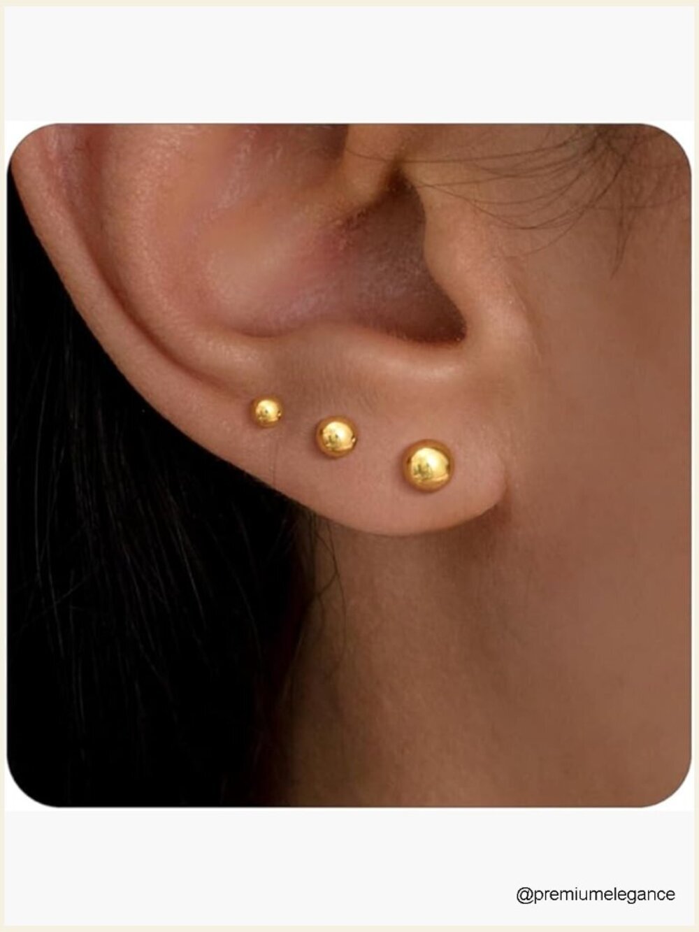 3 Pairs 14k Gold Plated Flat Back Stud Earrings, Hypoallergenic Cartilage